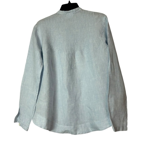 bogner womens 100 % linen blouse top Long Sleeve 1/2 Zip pullover blue size 8 - Picture 2 of 8